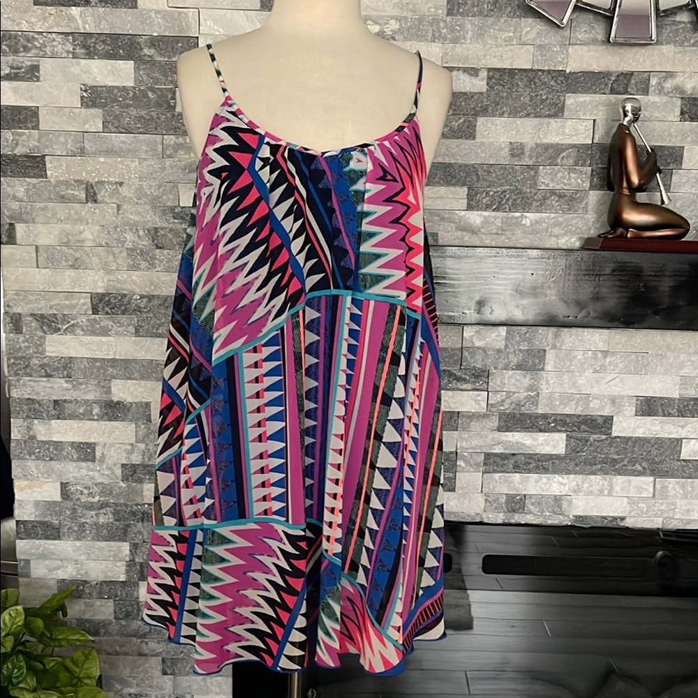 Express Bold Geometric Print Casual Shift Dress Size XS Pink Blue Purple